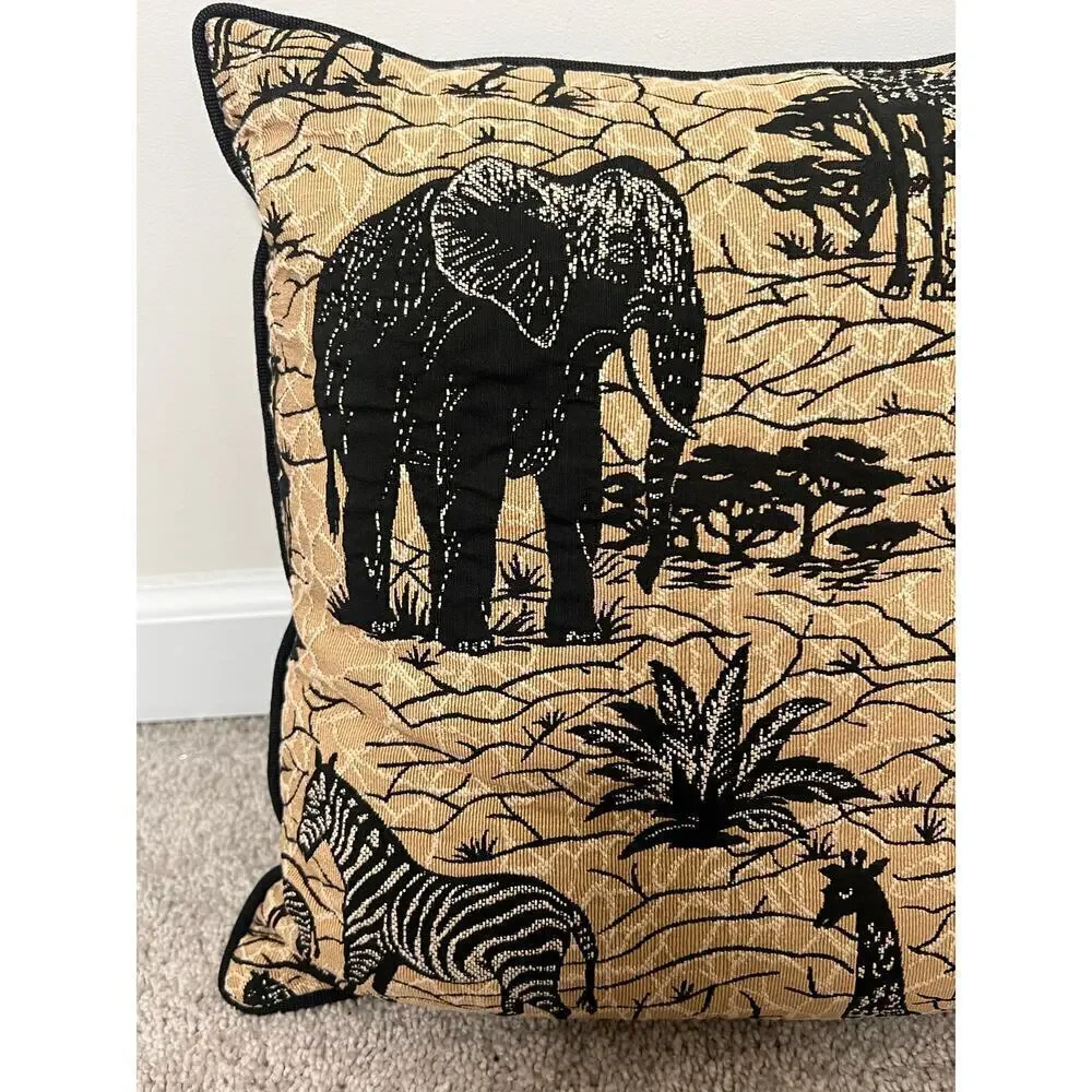 Vintage Jungle Safari Print Square Throw Pillow Tan / Black